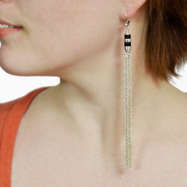 High Drama Sterling Silver and Black Onyx Shoulder Duster Earrings High Drama Sterling Silver and Black Onyx Shoulder Duster Earrings