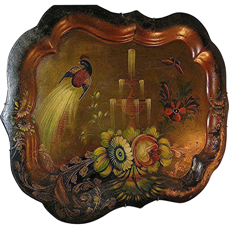 Antique tole tray, chippendale style, c.1885 Antique tole tray, chippendale style, c.1885