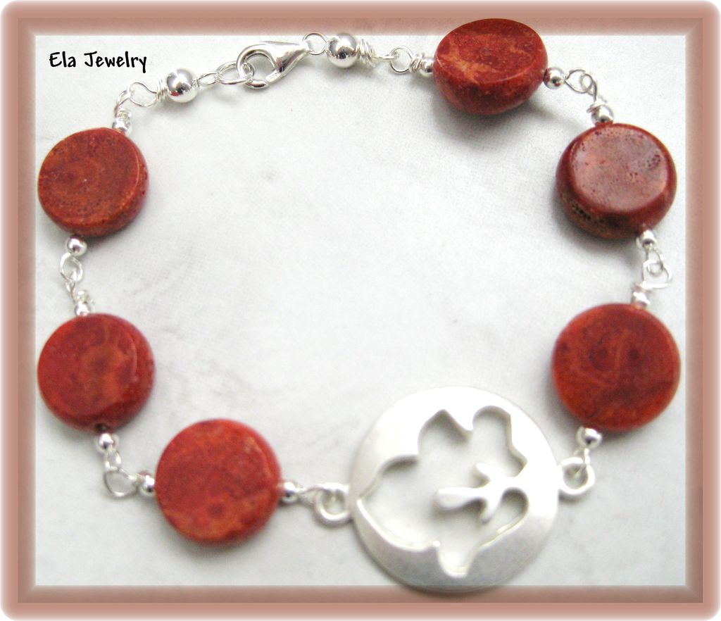 Sponge Coral and Silver Leaf Bracelet Sponge Coral and Silver Leaf Bracelet