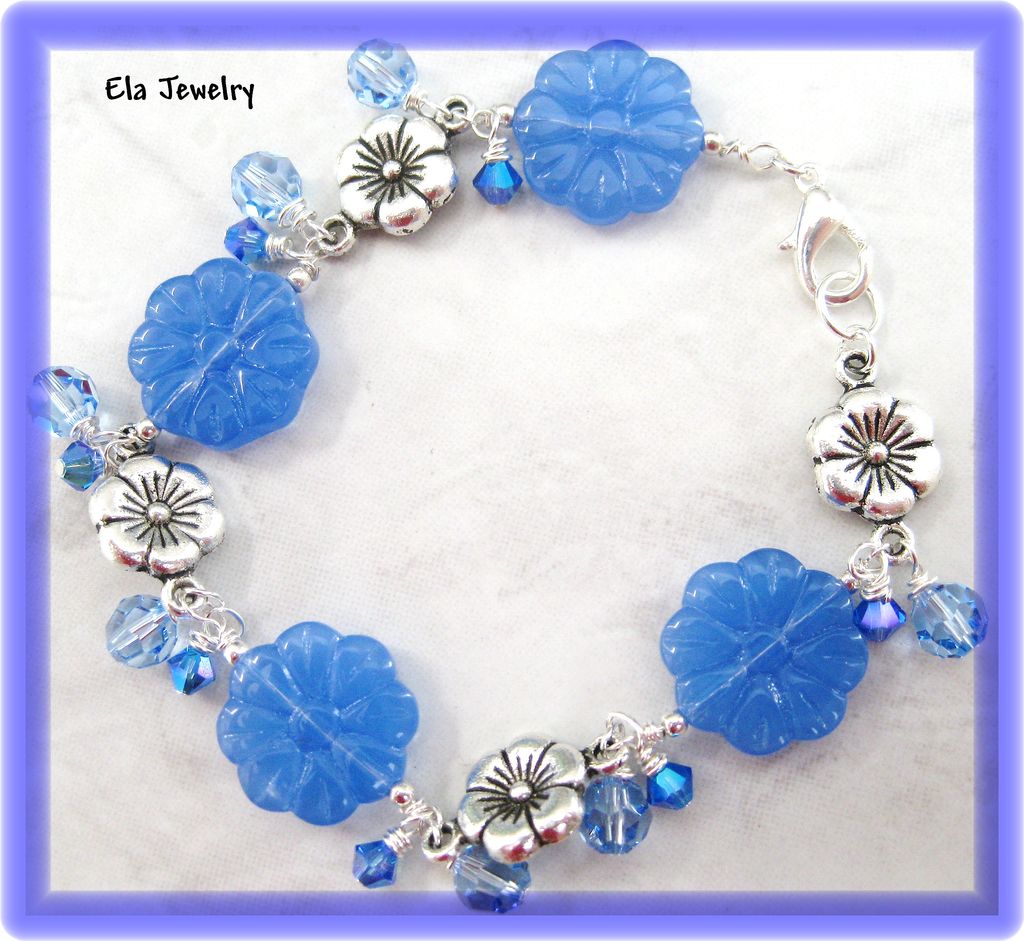 Pale Blue Glass Flower Charm Bracelet Pale Blue Glass Flower Charm Bracelet