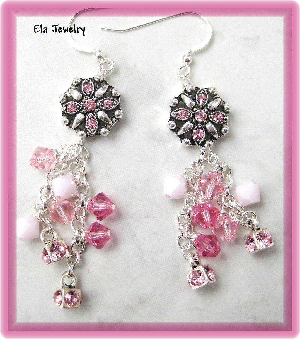 Clusters of Swarovski Crystals in Pink Earrings Clusters of Swarovski Crystals in Pink Earrings