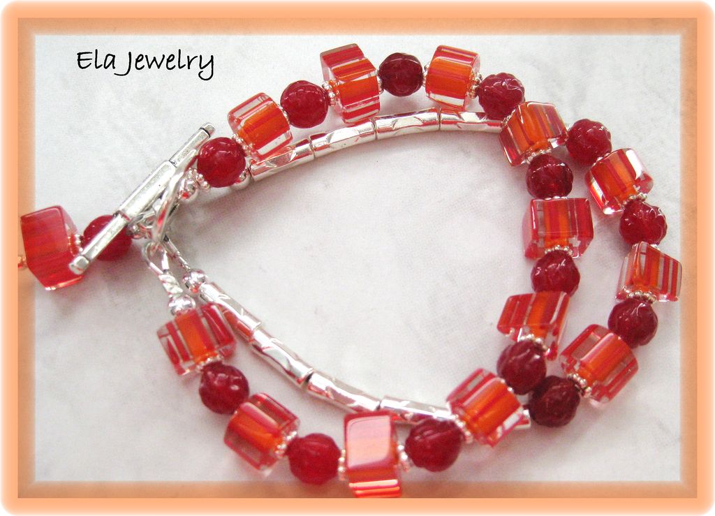 Two Strand Bracelet in Reds and Oranges Two Strand Bracelet in Reds and Oranges