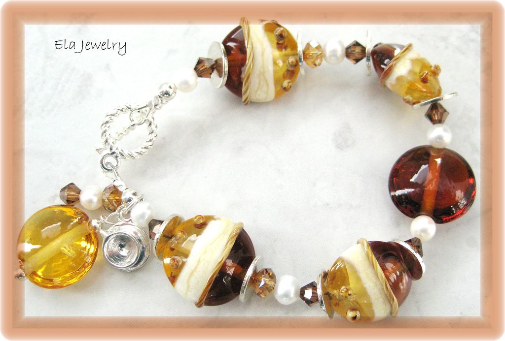 Brown and Cream Lampwork Bracelet Brown and Cream Lampwork Bracelet