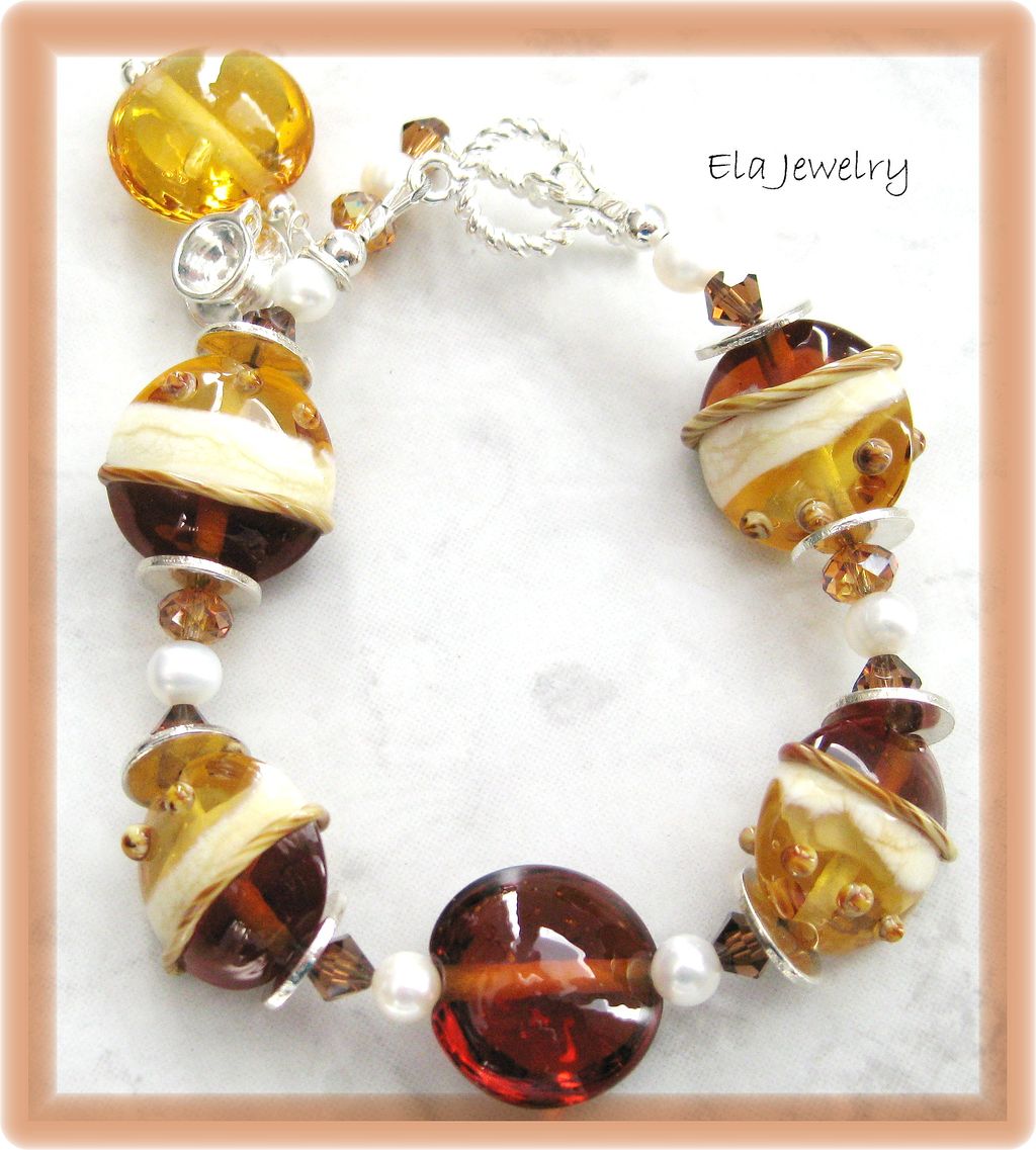 Brown and Cream Lampwork Bracelet Brown and Cream Lampwork Bracelet
