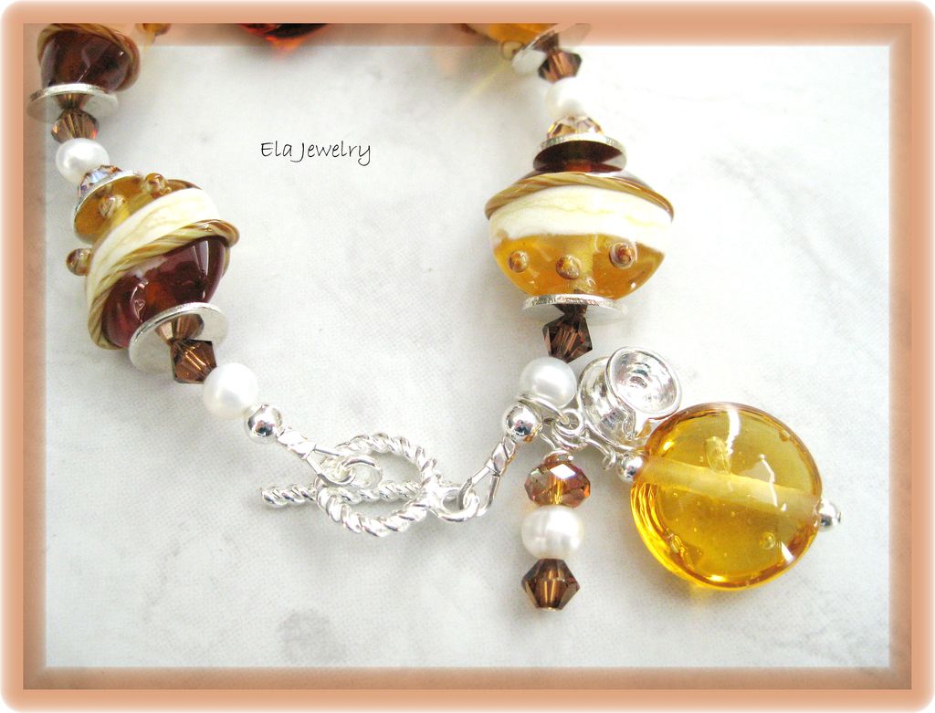 Brown and Cream Lampwork Bracelet Brown and Cream Lampwork Bracelet