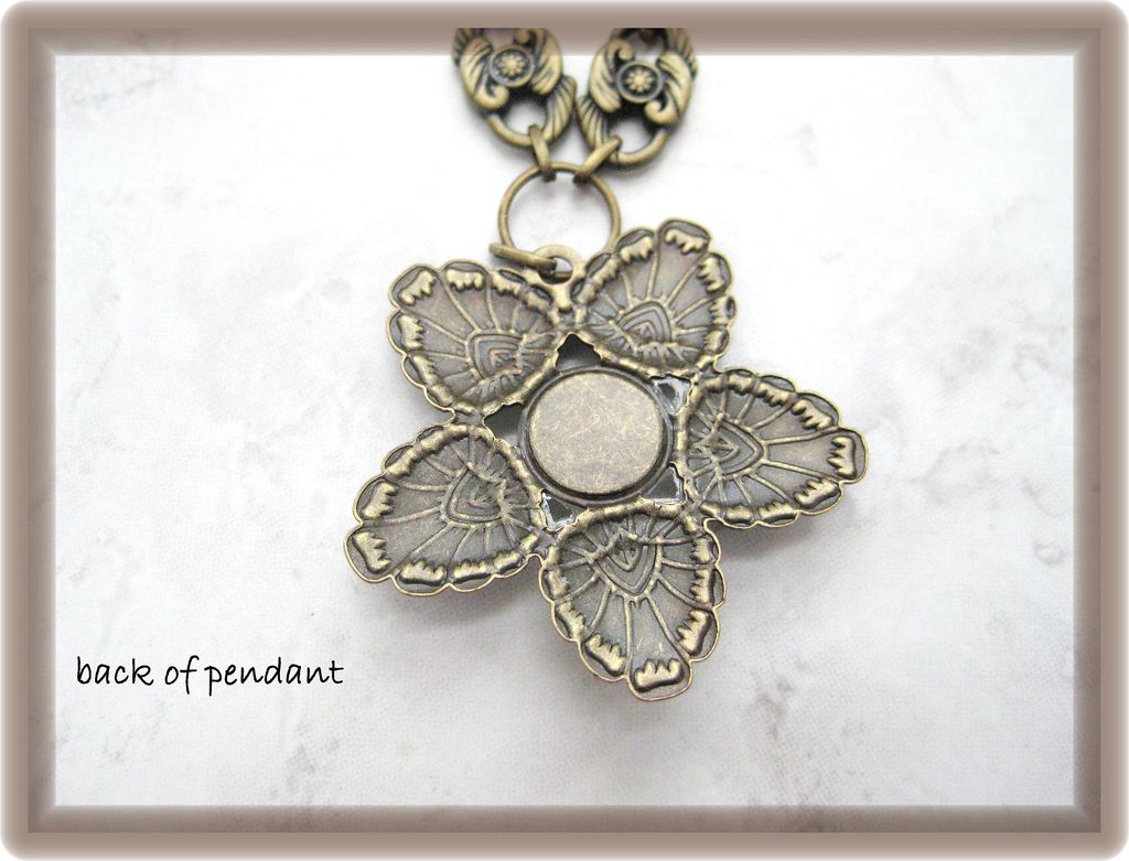 Brass and Glass Pearl Flower Pendant Necklace Brass and Glass Pearl Flower Pendant Necklace