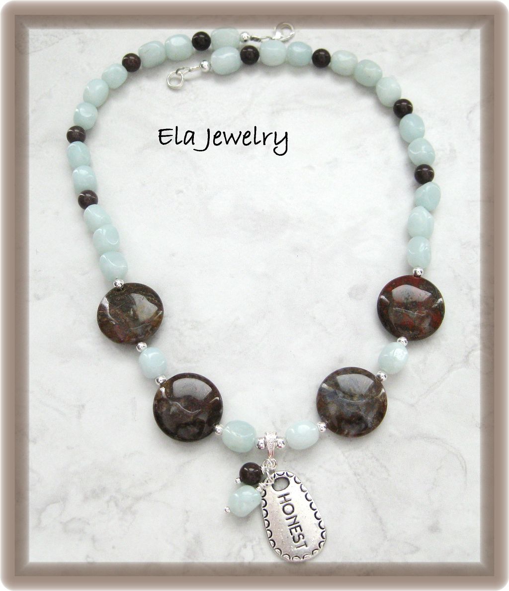 Silver Charm with Amazonite and Pietersite Necklace Silver Charm with Amazonite and Pietersite Necklace