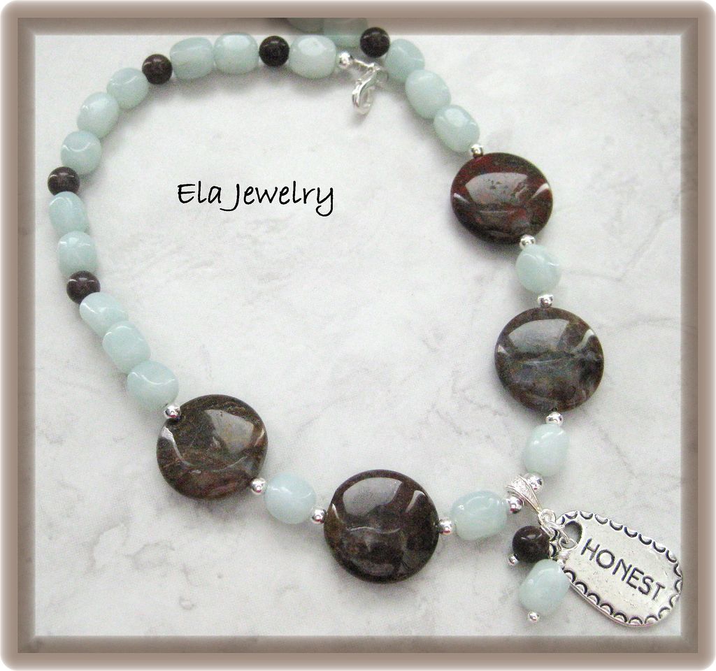 Silver Charm with Amazonite and Pietersite Necklace Silver Charm with Amazonite and Pietersite Necklace