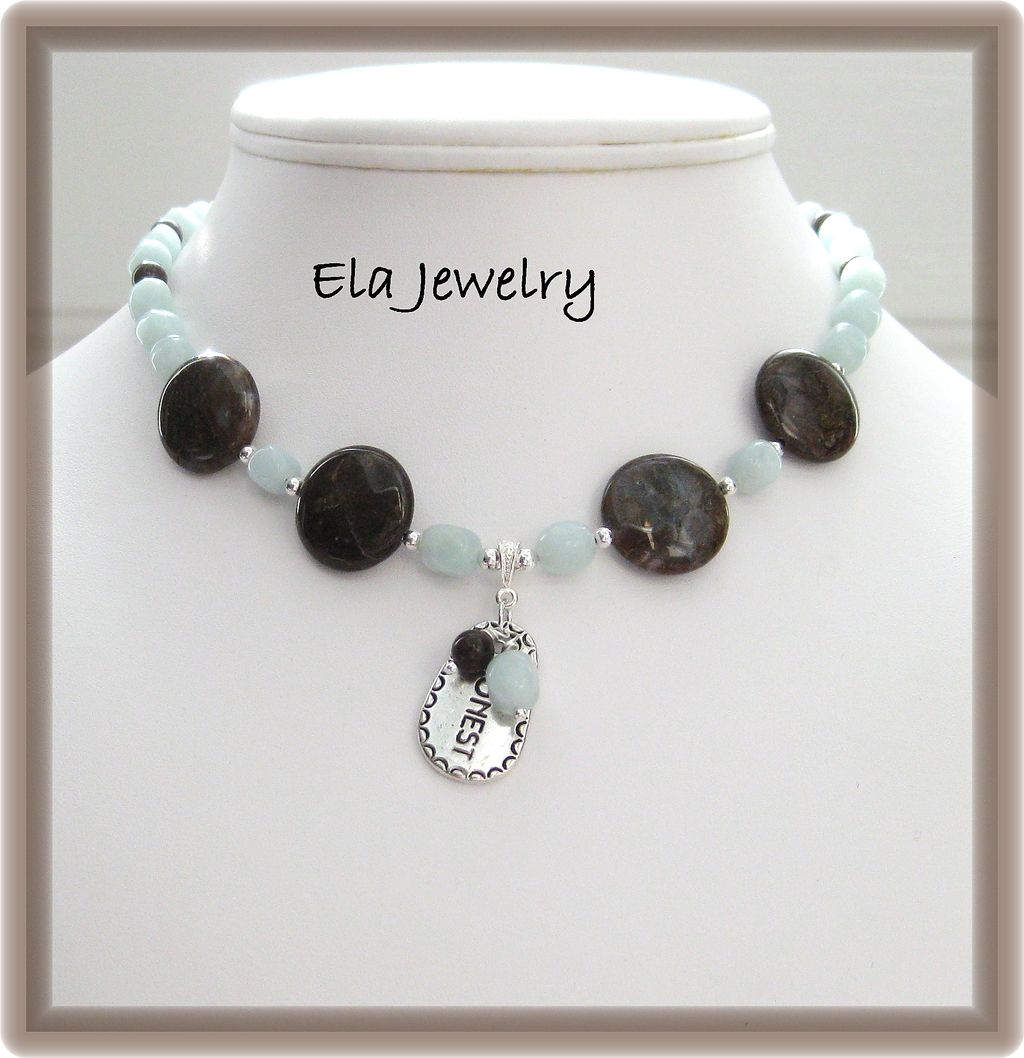 Silver Charm with Amazonite and Pietersite Necklace Silver Charm with Amazonite and Pietersite Necklace