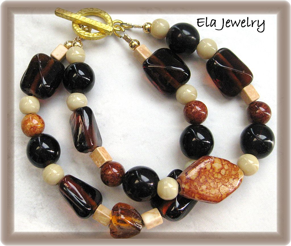 Two Strand Shades of Brown Glass Bracelet Two Strand Shades of Brown Glass Bracelet