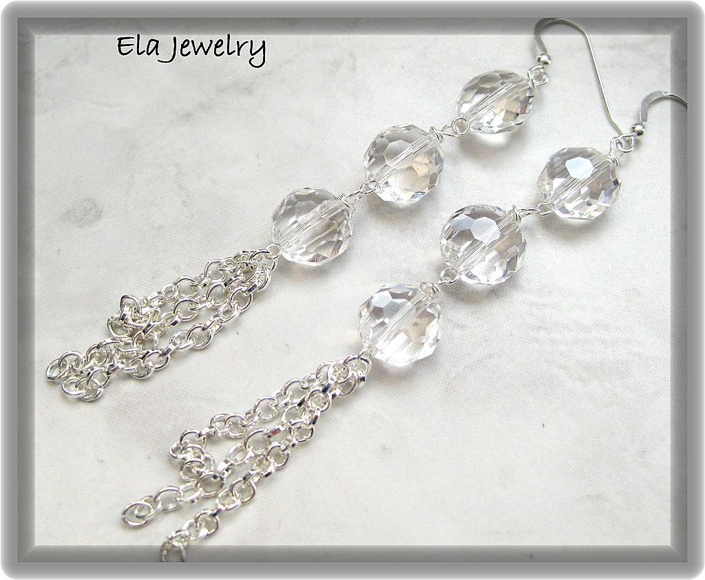 ~ Elegance ~ Crystal Faceted Glass Bead with Silver Chain Earrings ~ Elegance ~ Crystal Faceted Glass Bead with Silver Chain Earrings