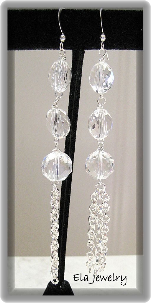 ~ Elegance ~ Crystal Faceted Glass Bead with Silver Chain Earrings ~ Elegance ~ Crystal Faceted Glass Bead with Silver Chain Earrings