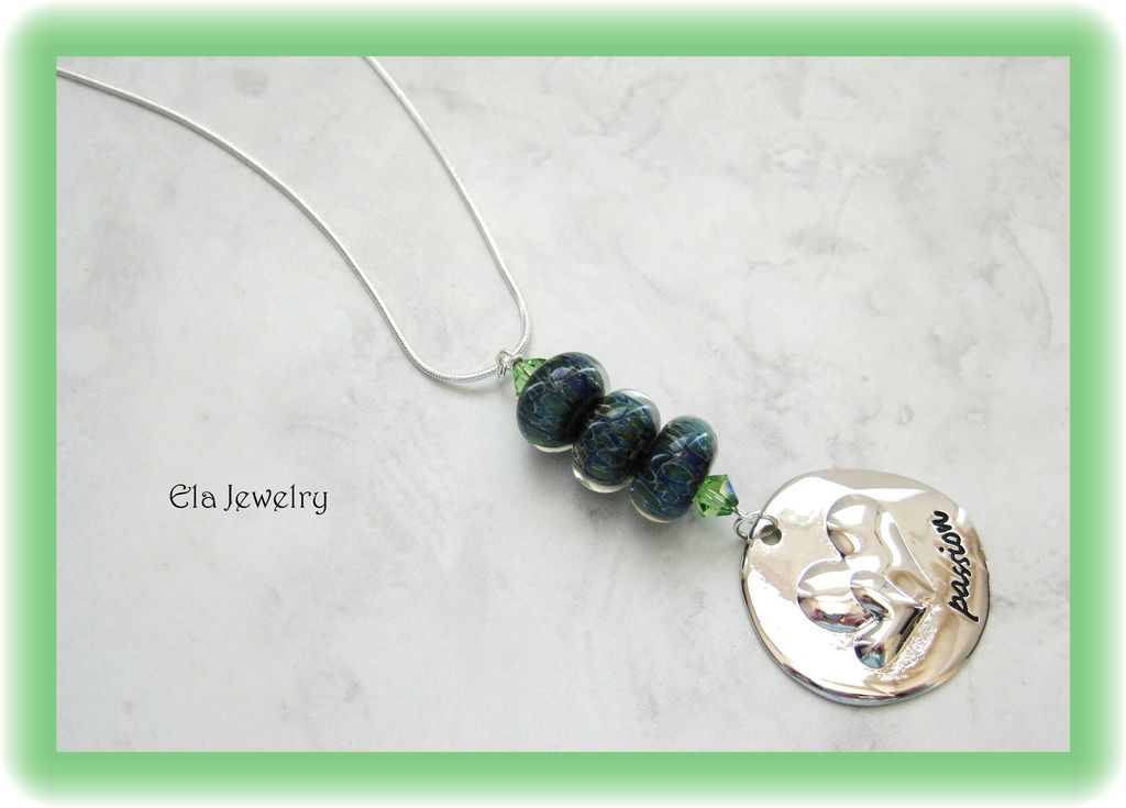 Artisan Lampwork Trio with Silver Pendant Necklace on Silver Chain Artisan Lampwork Trio with Silver Pendant Necklace on Silver Chain
