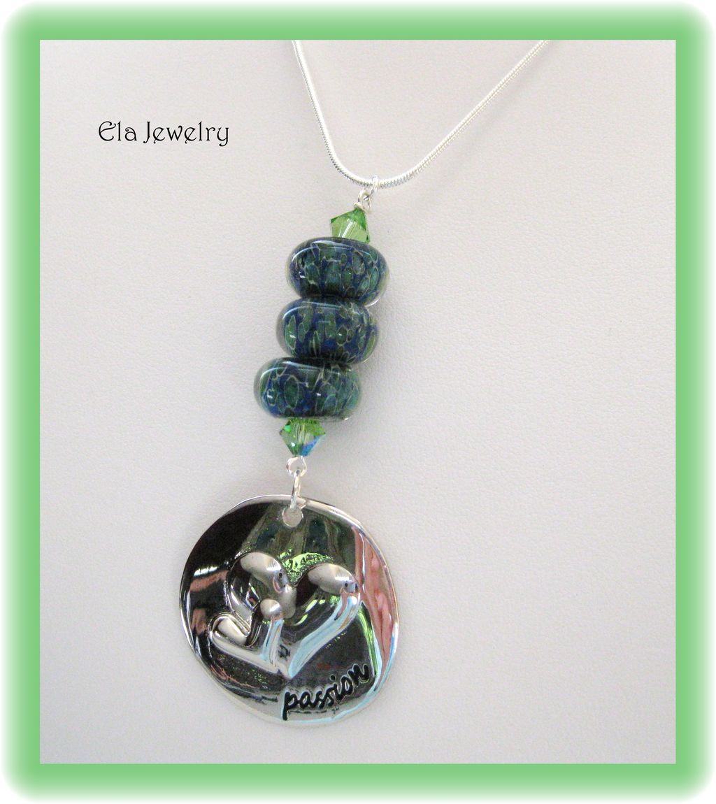 Artisan Lampwork Trio with Silver Pendant Necklace on Silver Chain Artisan Lampwork Trio with Silver Pendant Necklace on Silver Chain