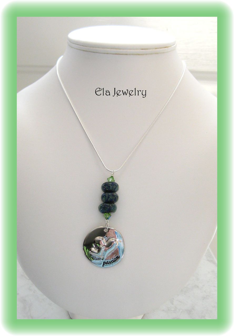 Artisan Lampwork Trio with Silver Pendant Necklace on Silver Chain Artisan Lampwork Trio with Silver Pendant Necklace on Silver Chain