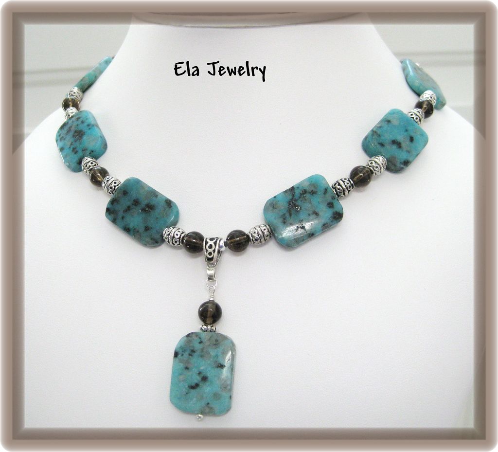 Kiwi Turquoise and Smoky Quartz Necklace Kiwi Turquoise and Smoky Quartz Necklace