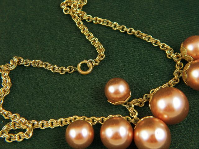 Vintage Blown Glass Faux Pearls and Copper Chain Necklace Vintage Blown Glass Faux Pearls and Copper Chain Necklace
