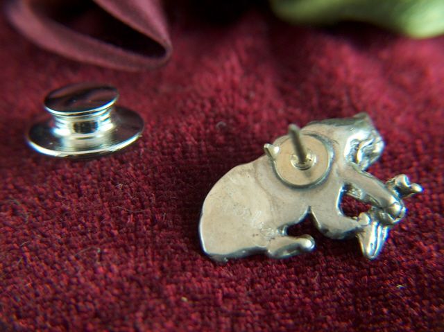 Vintage Sterling Silver Grizzly Bear and Trout Tie Tac - Lapel Pin Vintage Sterling Silver Grizzly Bear and Trout Tie Tac - Lapel Pin
