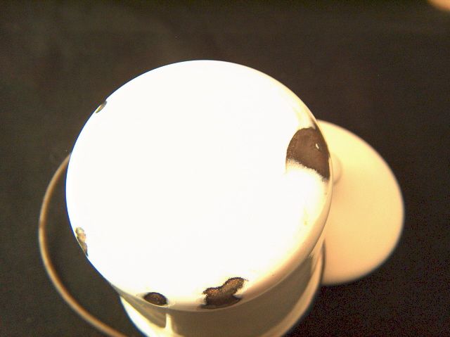 Vintage Small White with Black Trim Enamel Covered Pot - 5" high Vintage Small White with Black Trim Enamel Covered Pot - 5" high