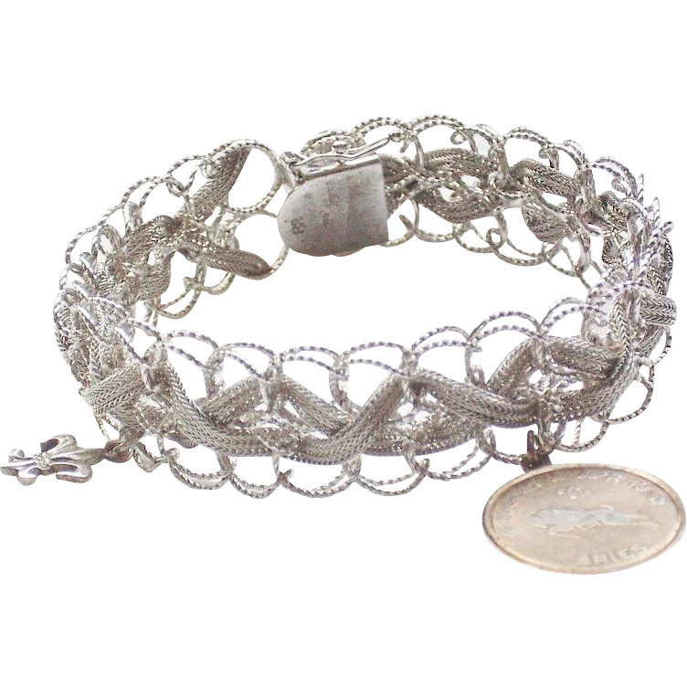 Sterling Link and Mesh Starter Charm Bracelet from ellsfinecollectibles