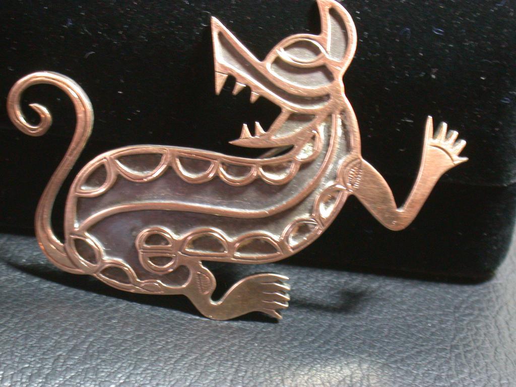 Artisan Peruvian Sterling and 18K gold Figural Brooch Artisan Peruvian Sterling and 18K gold Figural Brooch