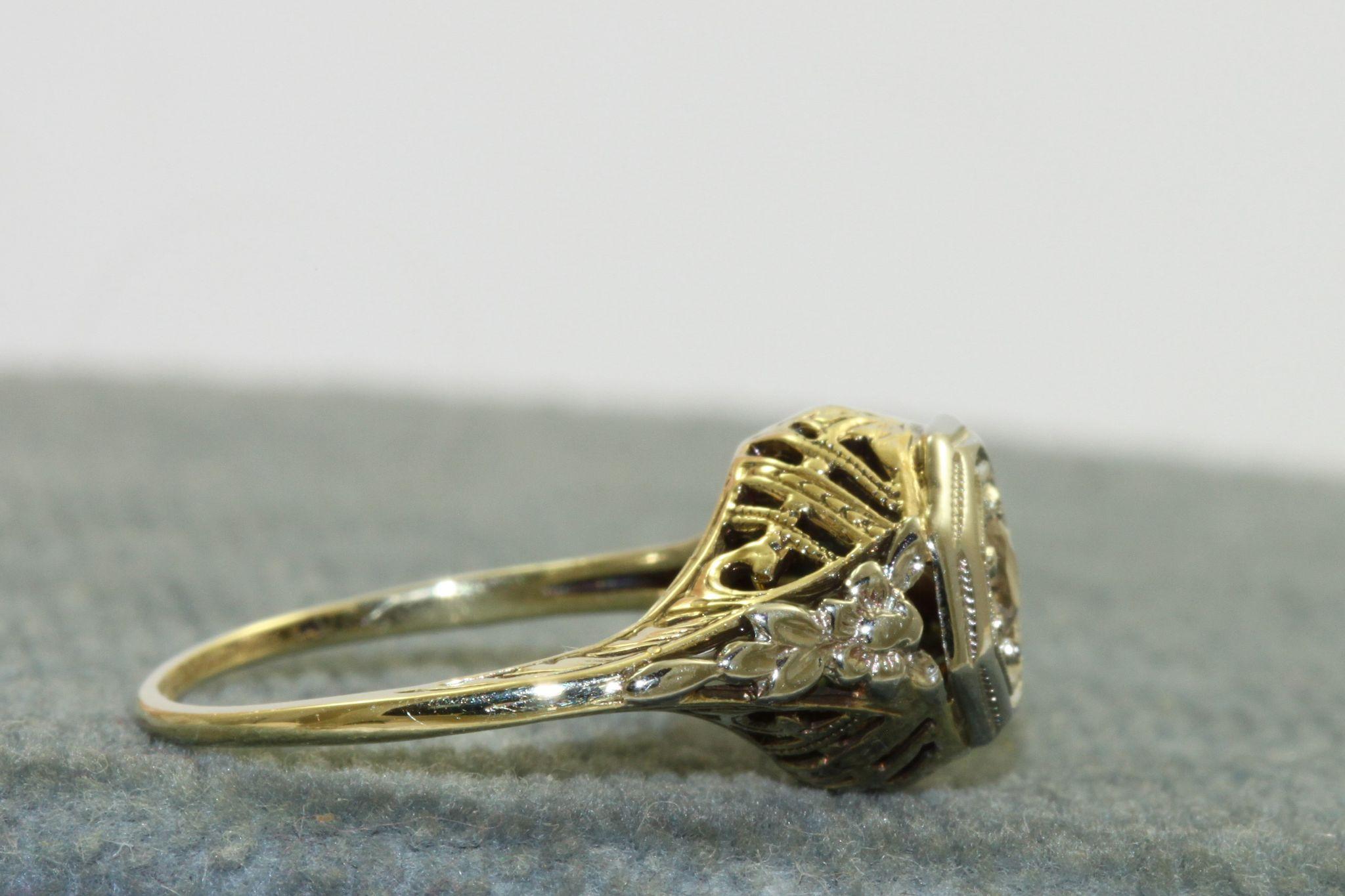 Estate 14K Two-Toned 0.68 CT Old European Cut Solitaire Estate 14K Two-Toned 0.68 CT Old European Cut Solitaire