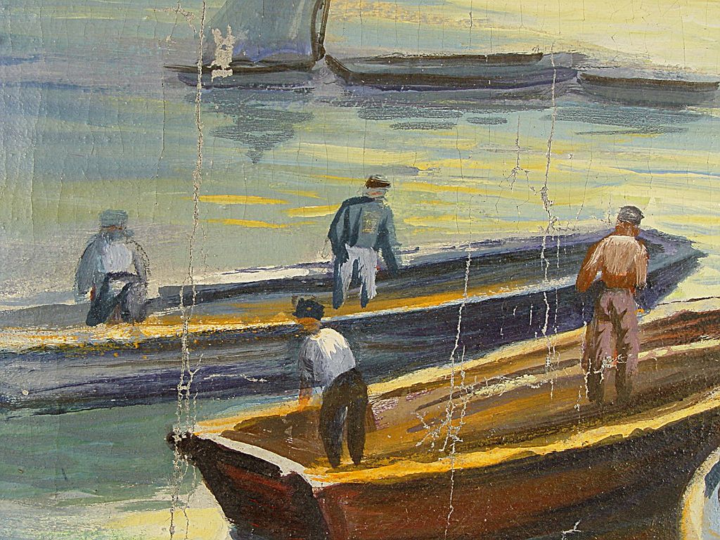 Antique Oil On Canvas Seascape Signed Reina Antique Oil On Canvas Seascape Signed Reina
