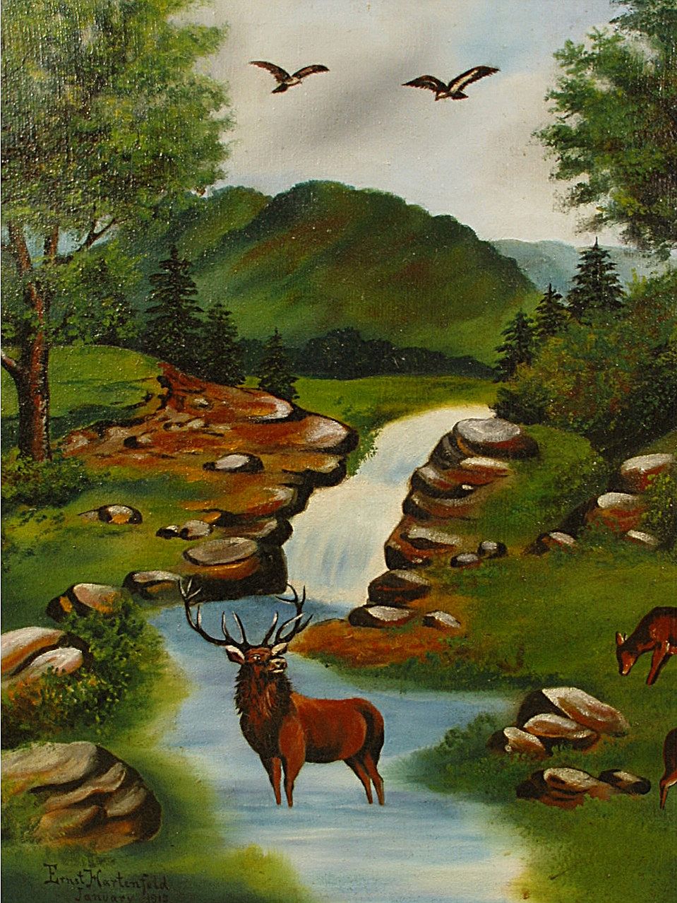Vintage 1915 Oil Painting on canvas by Ernest Hartenfeld Vintage 1915 Oil Painting on canvas by Ernest Hartenfeld