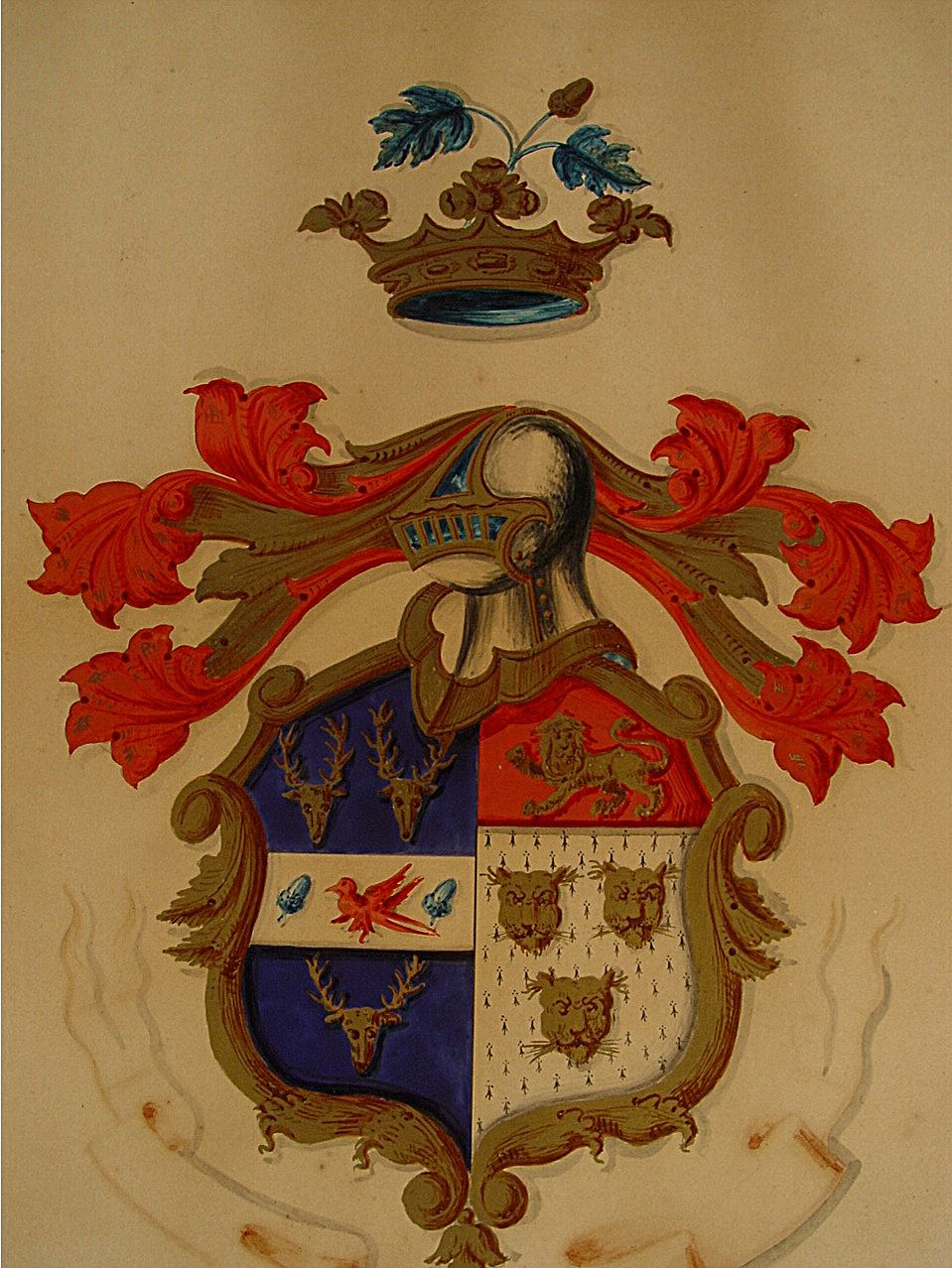 Antique Hand Painted Family Coat Of Arms Barton & Larkin Family Antique Hand Painted Family Coat Of Arms Barton & Larkin Family