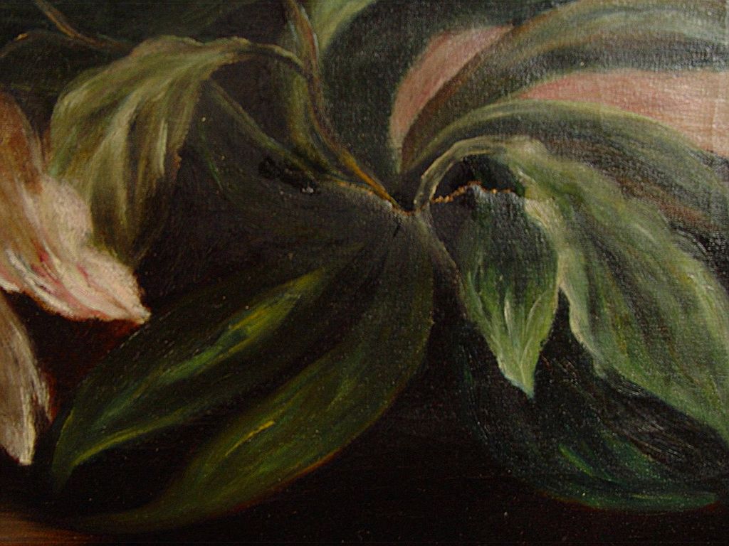 Antique Oil on Canvas Floral Still Life in Great Period Frame Antique Oil on Canvas Floral Still Life in Great Period Frame