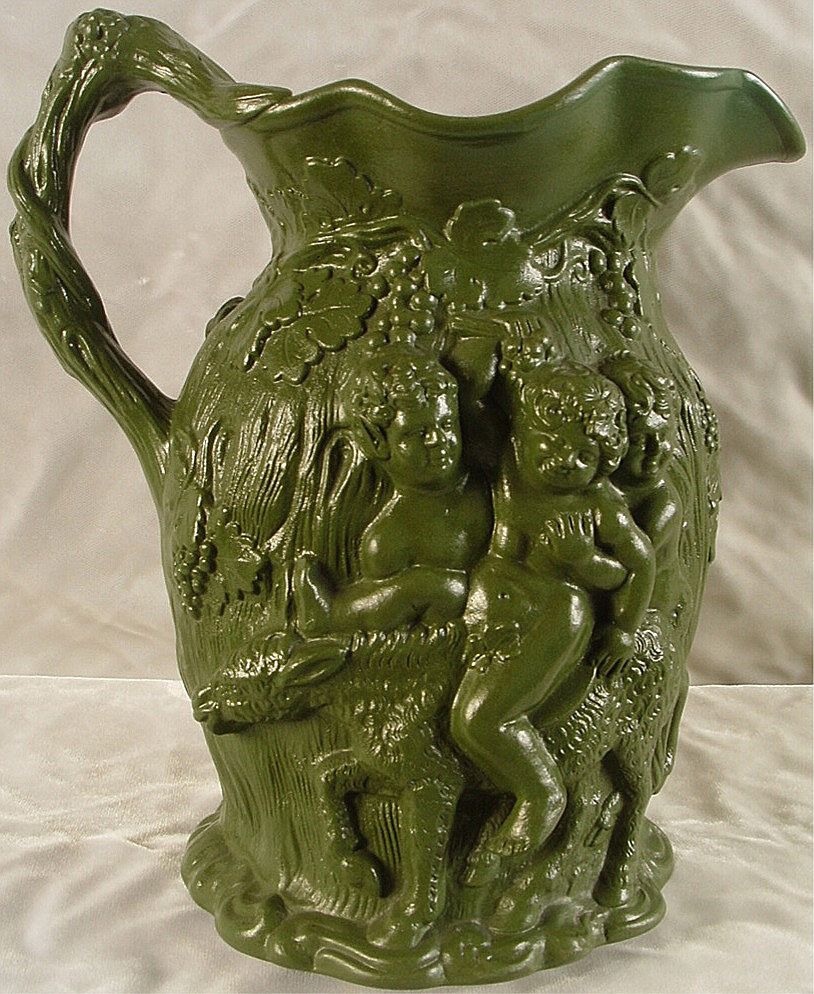 Minton Moulded Pitcher or Jug of Silenus - Dark Green -Very Detailed Minton Moulded Pitcher or Jug of Silenus - Dark Green -Very Detailed