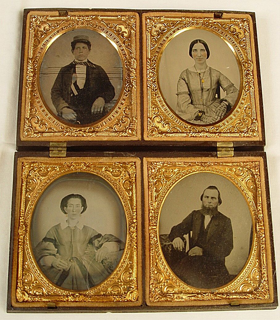 Four Ruby Ambrotype Portraits in one Large Gutta Percha Case Four Ruby Ambrotype Portraits in one Large Gutta Percha Case