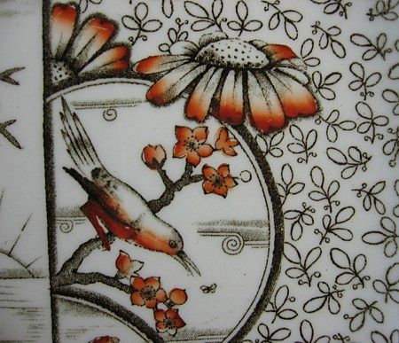 Aesthetic Brown Transferware Plate ~ Birds & Fish 1884 Aesthetic Brown Transferware Plate ~ Birds & Fish 1884