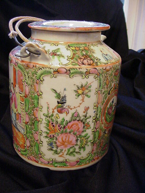 Rose Medallion Teapot w Floral and Court Scene Panels, China Rose Medallion Teapot w Floral and Court Scene Panels, China