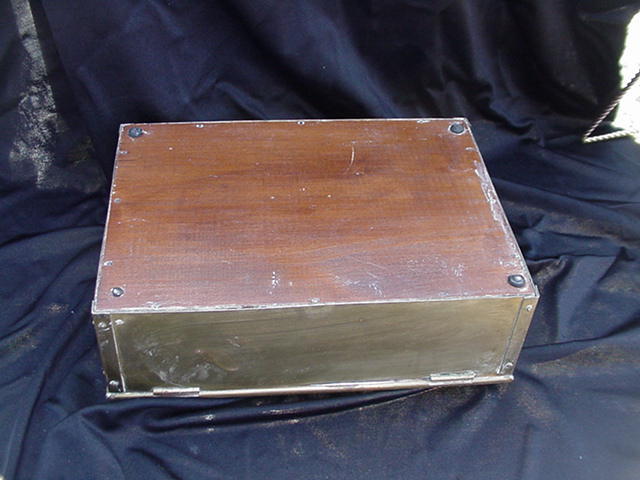 Brass Clad Box with Square-Rigged Ship Design Etched on Lid Brass Clad Box with Square-Rigged Ship Design Etched on Lid