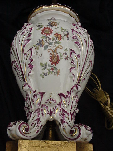 Ornate Ceramic Covered Jar with Floral Sprays, Gold Accents, Made into Lamp Ornate Ceramic Covered Jar with Floral Sprays, Gold Accents, Made into Lamp