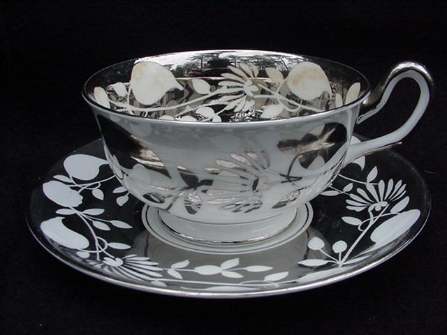Royal Chelsea Silver Luster Cup and Saucer, England Royal Chelsea Silver Luster Cup and Saucer, England