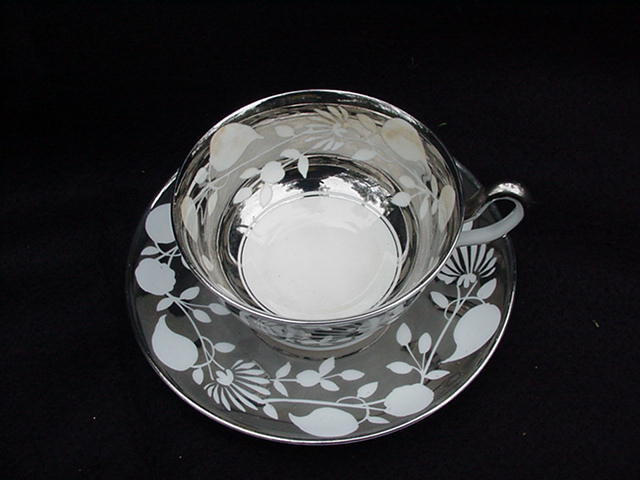 Royal Chelsea Silver Luster Cup and Saucer, England Royal Chelsea Silver Luster Cup and Saucer, England