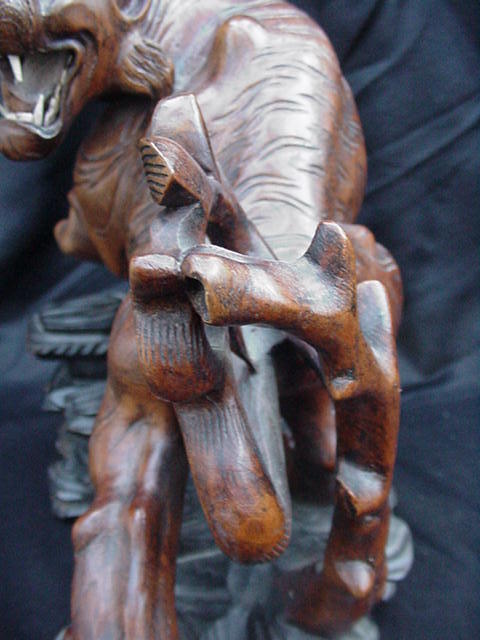 Vintage Chinese Wood Carving, Snarling Tiger Vintage Chinese Wood Carving, Snarling Tiger