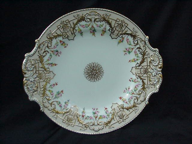 Copeland English Cake Plate, Geometrics, Floral Garlands, Gold Copeland English Cake Plate, Geometrics, Floral Garlands, Gold