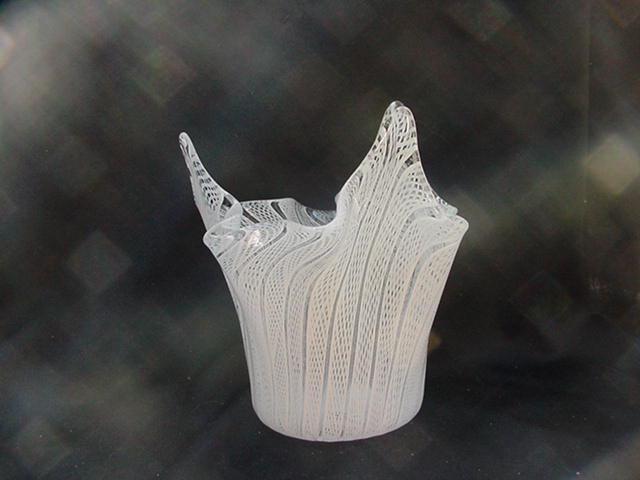 Latticino Glass Handkerchief Vase, White and Clear Latticino Glass Handkerchief Vase, White and Clear