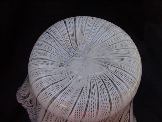 Latticino Glass Handkerchief Vase, White and Clear Latticino Glass Handkerchief Vase, White and Clear