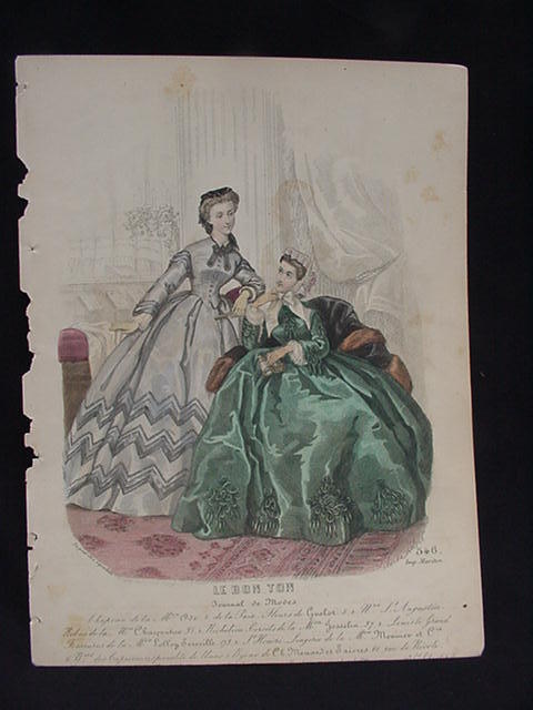 19th C. Fashion Print from Le Bon Ton Journal, Paris 19th C. Fashion Print from Le Bon Ton Journal, Paris