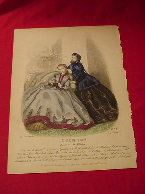 19th C. Fashion Print from Le Bon Ton Journal de Modes, Paris 19th C. Fashion Print from Le Bon Ton Journal de Modes, Paris