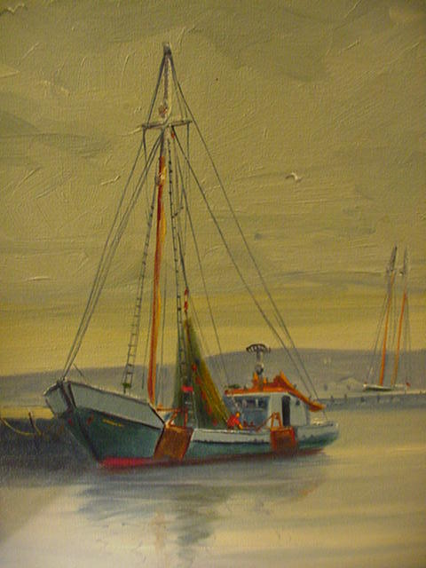C.T.Stepule, American Artist, Oil, Harbor Scene, Mass. C.T.Stepule, American Artist, Oil, Harbor Scene, Mass.