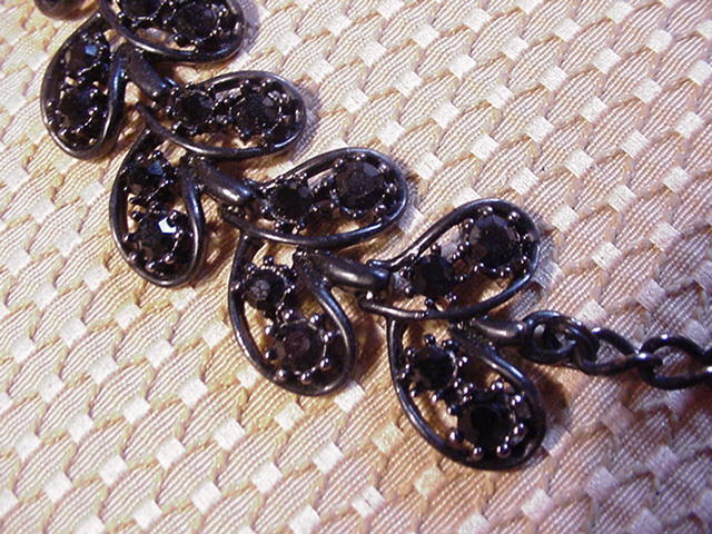 Black Metal Necklace with Black Glass Faceted Stones Black Metal Necklace with Black Glass Faceted Stones