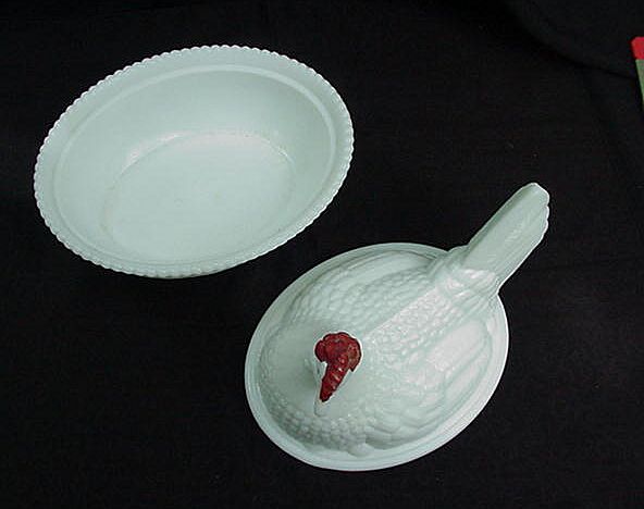 Milk Glass Hen on Nest, Red Comb, White Body and Base Milk Glass Hen on Nest, Red Comb, White Body and Base