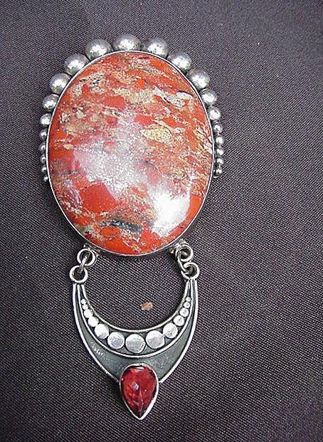 Distinctive Sterling Silver Pin/Pendant w Large Oval Stone Distinctive Sterling Silver Pin/Pendant w Large Oval Stone