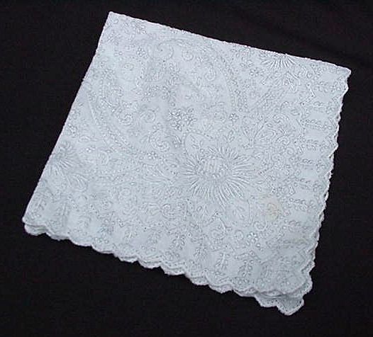 Vintage Embroidered Wedding Handkerchief, Flowers and Hearts Vintage Embroidered Wedding Handkerchief, Flowers and Hearts
