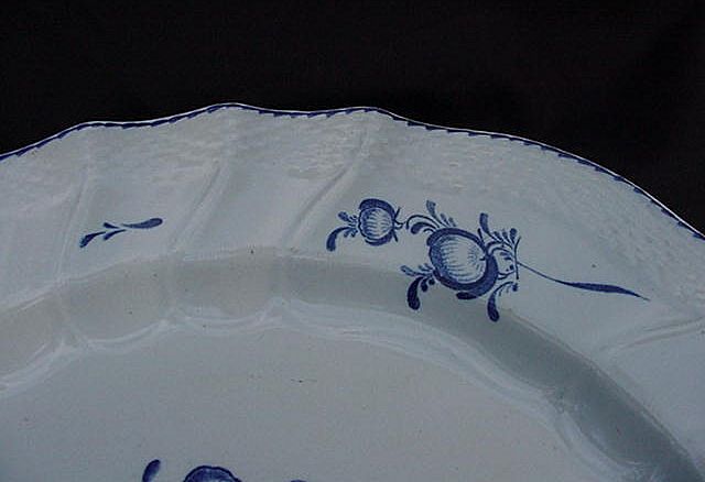 Blue and White Plate w Central Floral Bouquet, Embossed Basketweave Borders Blue and White Plate w Central Floral Bouquet, Embossed Basketweave Borders